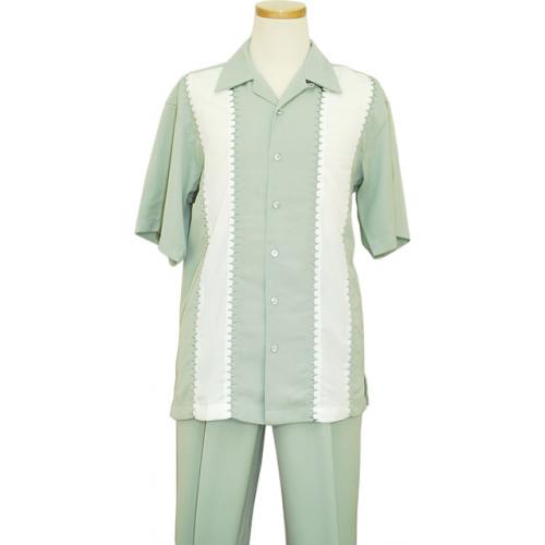 Inserch Mint Green / Vanilla Embroidered Micro Fiber Blend 2pc Outfit 69056